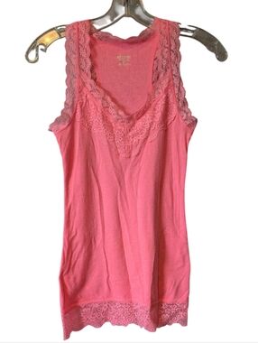 Lace Trim Sleeveless Pink Tank Top